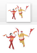 红色喜庆国庆节过年秧歌打鼓男女元素元素符号图片