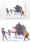 冬季打雪仗儿童人物元素符号图片