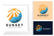 日落海滩标志设计海景红色天插画图片