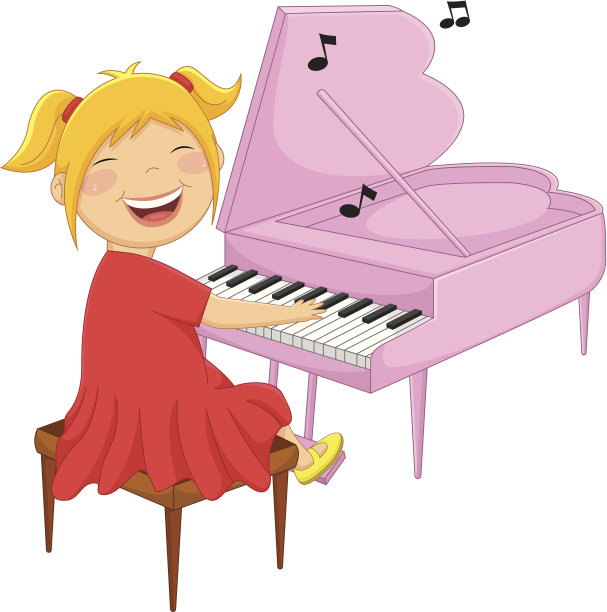 画一个女孩正在弹钢琴图片