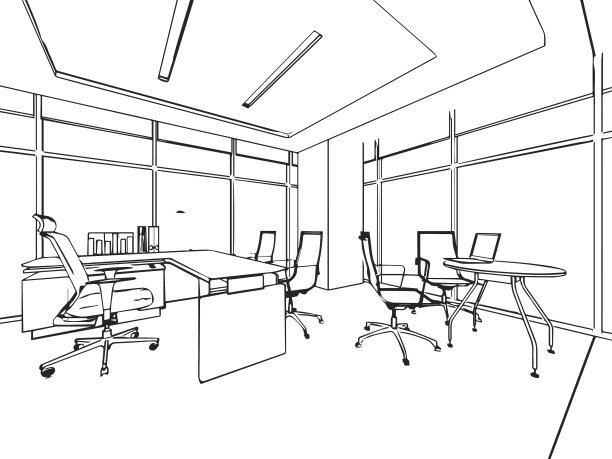 室内轮廓草图透视的一个空间办公室图片下载