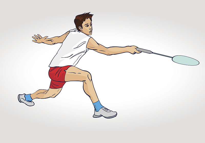 专业羽毛球运动员。彩色手绘人物图片素材