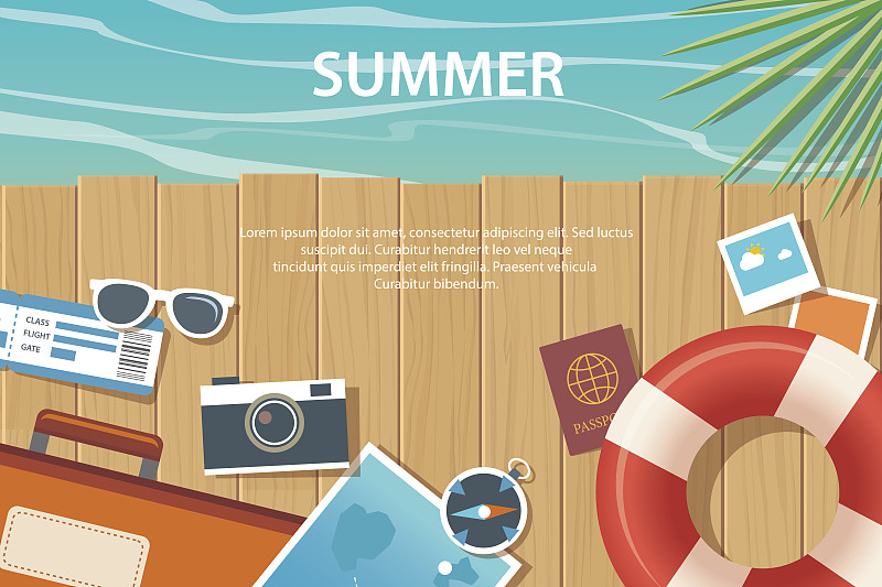 夏季和旅行平面横幅模板图片素材