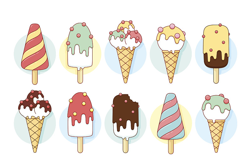 不同类型和形状的冰淇淋图标图片下载