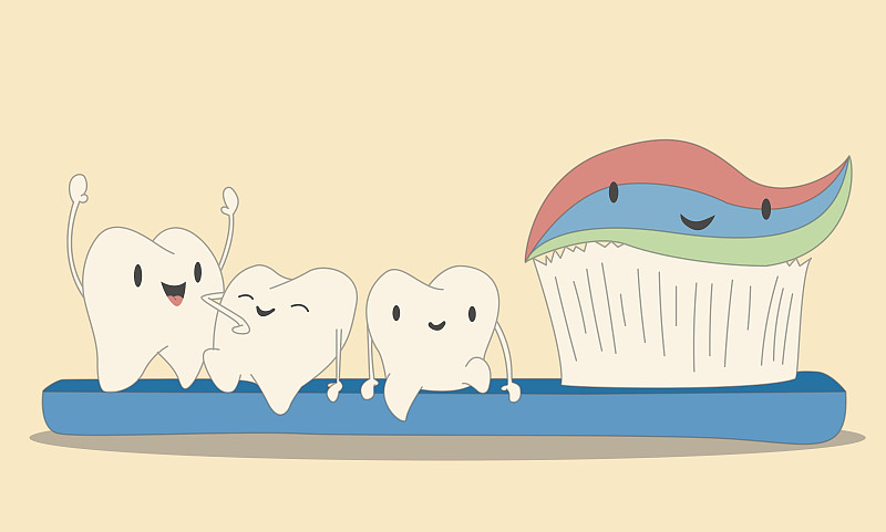 可爱的牙齿和牙刷是朋友图片素材