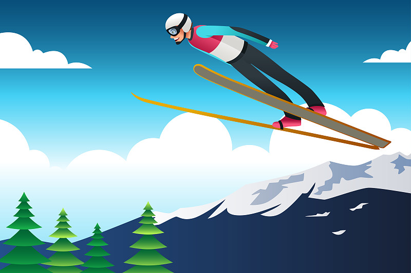 比赛插图中的跳台滑雪运动员图片下载