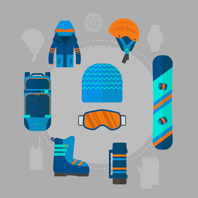 滑雪和滑雪板设置设备的网站概念图片素材