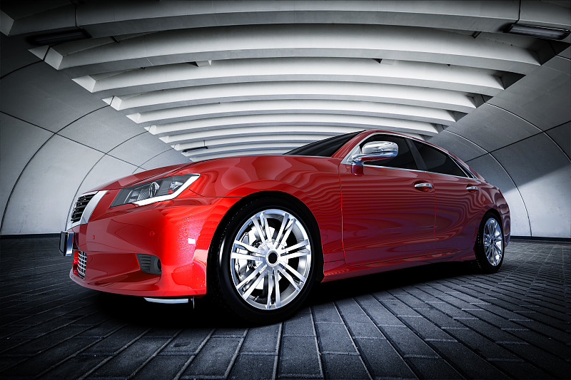 现代红色金属轿车在城市设置-隧道。通用设计,brandless图片下载