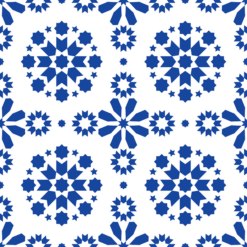 几何无缝图案Azulejos瓷砖，葡萄牙蓝色瓷砖设计，无缝抽象背景图片下载